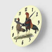 Aseel Wheaten Chickens Runde Wanduhr (Winkel)