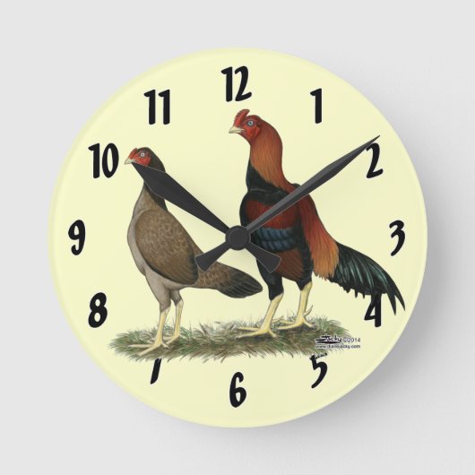 Aseel Wheaten Chickens Runde Wanduhr (Vorderseite)