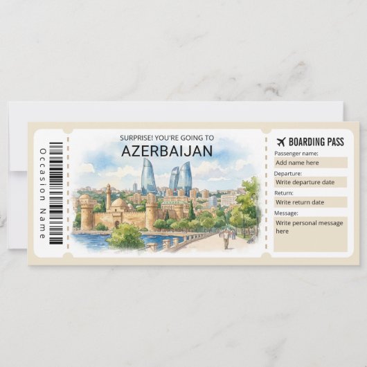 Aserbaidschan-Reise-Boarding-Pass-Ticket Einladung (Vorderseite)