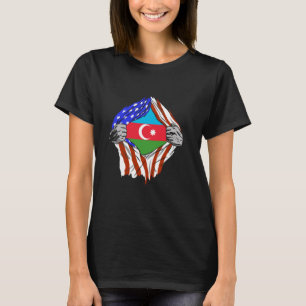 Aserbaidschan USA Amerika Brust Amerikanische Flag T-Shirt