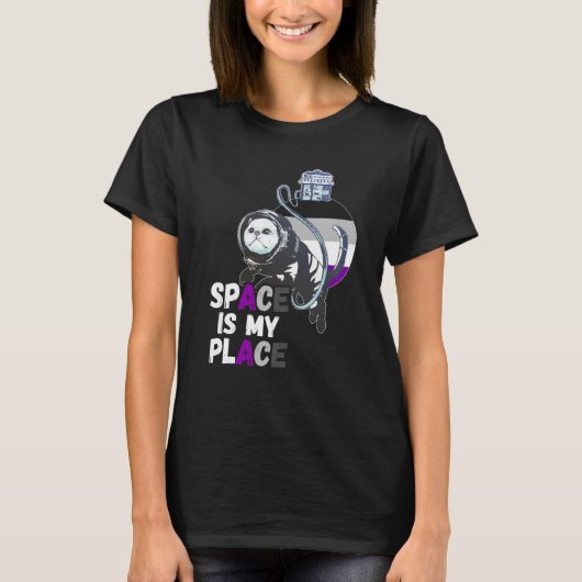 Asexual Astronaut Cat Retro Space Is My Place Ace T-Shirt (Vorderseite)