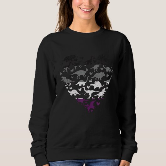 Asexual Pride Heart LGBT-Q Gay Pride Flag Dinosaur Sweatshirt (Vorderseite)