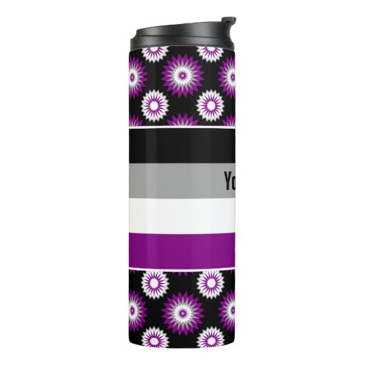 Asexuality pride flag with a black flower pattern thermosbecher (Nach links gedreht)