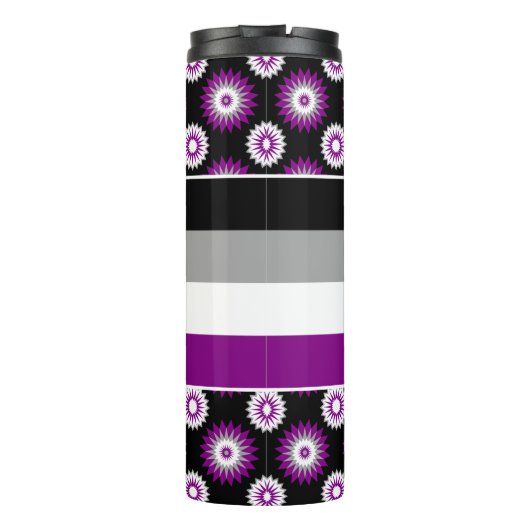 Asexuality pride flag with a black flower pattern thermosbecher (Rückseite)