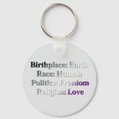 Asexueller Stolz - Geburtsort: Erde. Rasse: Mensch Schlüsselanhänger (Rückseite)