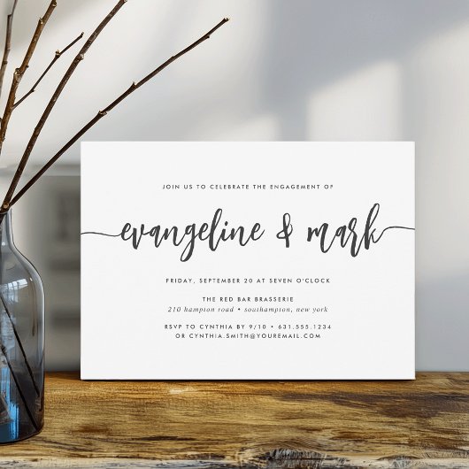 Ash Black Modern Signature Script Engagement Party Einladung