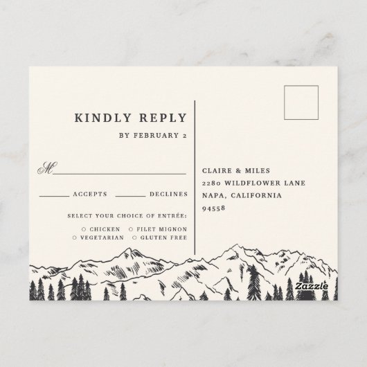 Ash Black Mountain Sketch Hochzeitessen UAWG Postkarte (Rückseite)