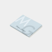 Ash Blue Minimal Clean Modern Large Monogram Post-it Klebezettel (angewinkelt)