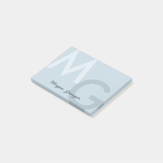 Ash Blue Minimal Clean Modern Large Monogram Post-it Klebezettel (angewinkelt)