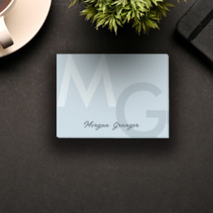 Ash Blue Minimal Clean Modern Large Monogram Post-it Klebezettel