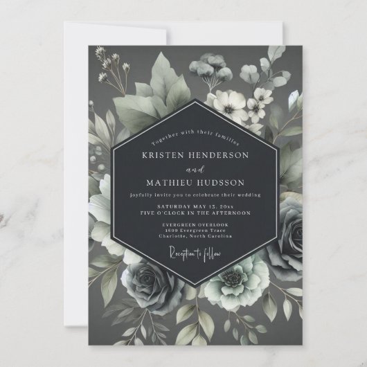 Ash Elegant Botanical Wedding Einladung (Vorderseite)