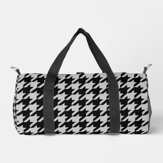 Ash Gray Black Hahnentrittmuster Karo Duffle Bag (Vorderseite)