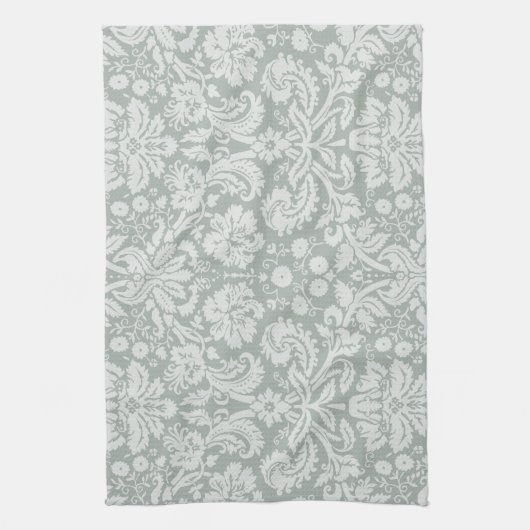Ash Gray; Gray Damask Muster Geschirrtuch (Vertikal)