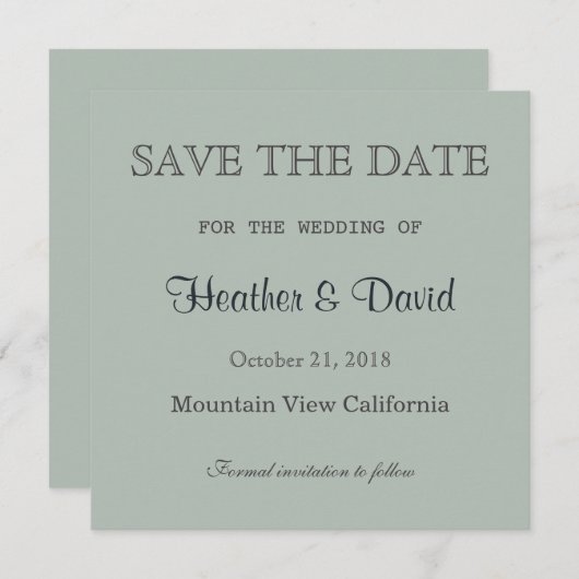 Ash Gray Save the Date Hochzeitseinladung (Vorne/Hinten)