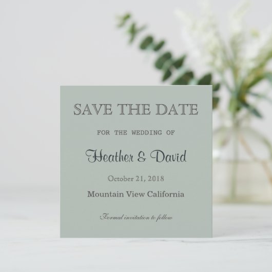 Ash Gray Save the Date Hochzeitseinladung (Stehend Vorderseite)