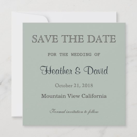 Ash Gray Save the Date Hochzeitseinladung (Vorderseite)