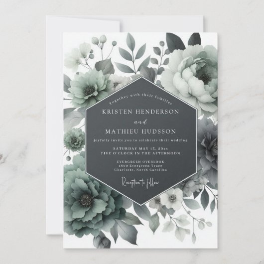 Ash Green Moody Bloom Wedding Einladung (Vorderseite)