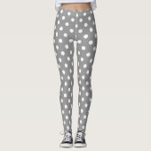 Ash Grey White Polka Dots Design Leggings (Vorderseite)