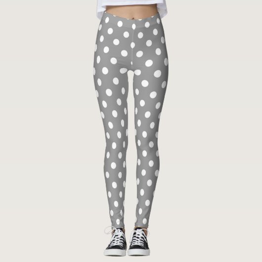Ash Grey White Polka Dots Design Leggings (Vorderseite)