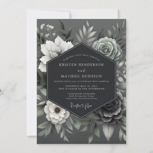 Ash Monochromatic Posy Wedding Einladung (Vorderseite)