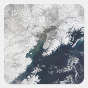 Ash plume vom Berg Redoubt, Alaska Quadratischer Aufkleber