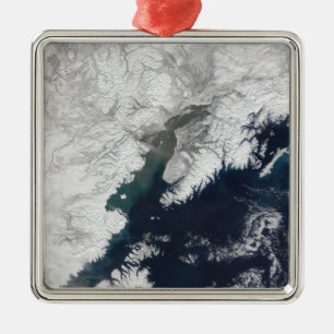 Ash plume vom Berg Redoubt, Alaska Silbernes Ornament
