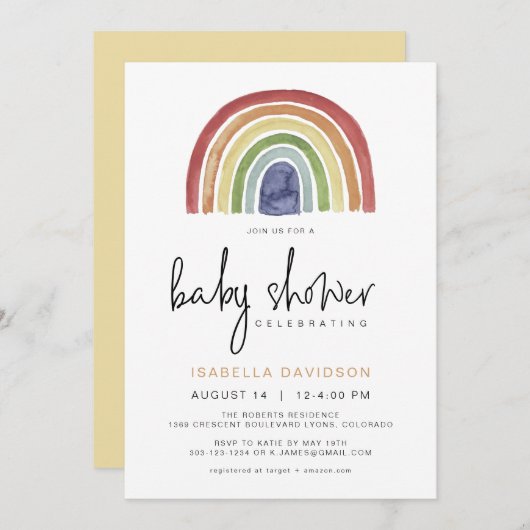 ASHA farbenfrohe Mute Tone Rainbow Baby Dusche Einladung (Vorne/Hinten)