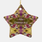 ASHA ~ Gold Christmas Star Fraktal ~ Keramik Ornament (Vorne)