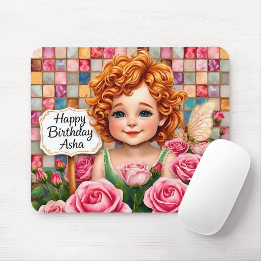 ASHA ~ Happy Birthday ~ Floral ~ Maus Pad Mousepad (Mit Mouse)