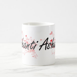 Ashanti künstlerischer Namensentwurf mit Herzen Kaffeetasse