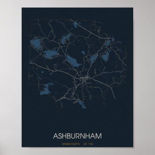 Ashburnham Massachusetts Straßenkarte Poster (Nach