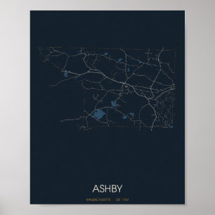 Ashby Massachusetts Straßenkarte Poster (Nacht)