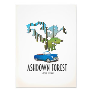 Ashdown Forest Sussex Karte Reiseplakat Karte Fotodruck