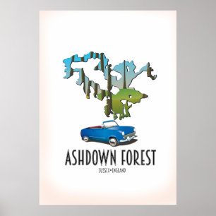 Ashdown Forest Sussex Karte Reiseplakat Karte Poster