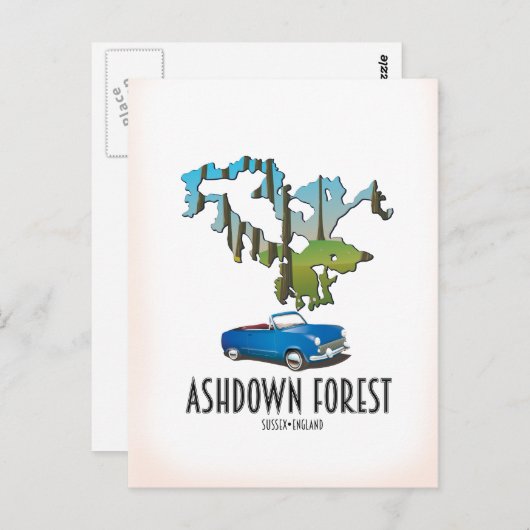 ashdown forest sussex map travel poster map postkarte (Vorne/Hinten)