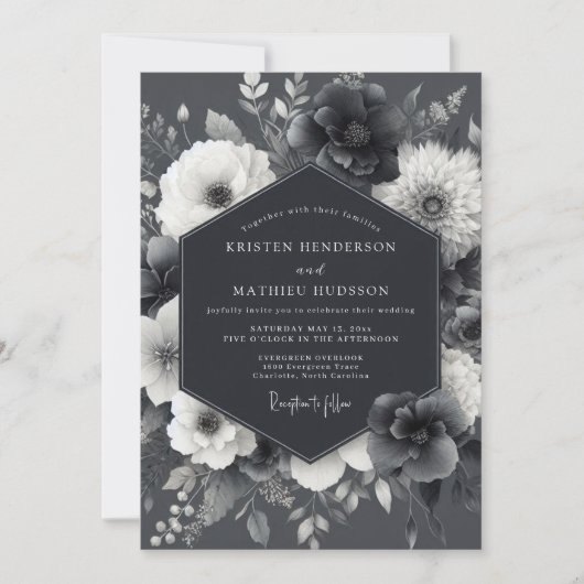 Ashen Gothic Flora Wedding Einladung (Vorderseite)