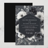 Ashen Gothic Flora Wedding Einladung (Vorne/Hinten)