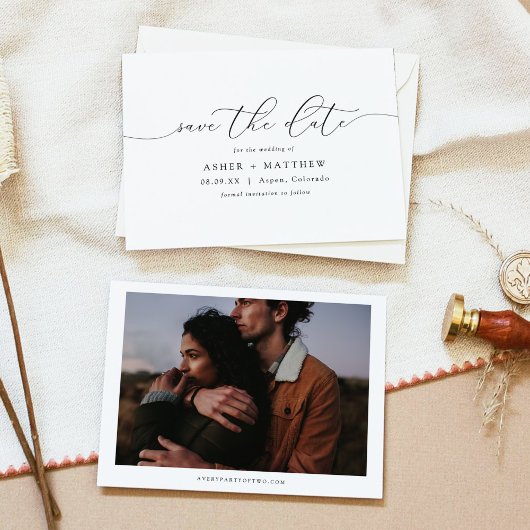 ASHER Elegant Calligraphy Horizontal Save the Date Einladung