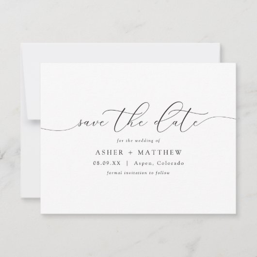 ASHER Elegant Calligraphy Horizontal Save the Date Einladung (Vorderseite)