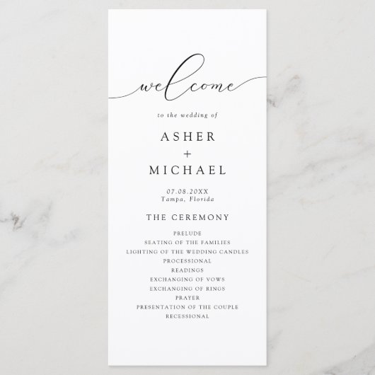 ASHER Elegant Calligraphy Script Wedding Program Menükarte (Vorderseite)