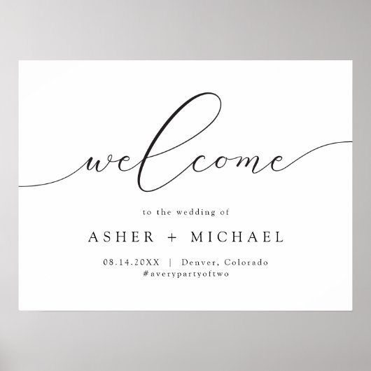 ASHER Elegant Calligraphy Script Wedding Willkomme Poster (Vorne)