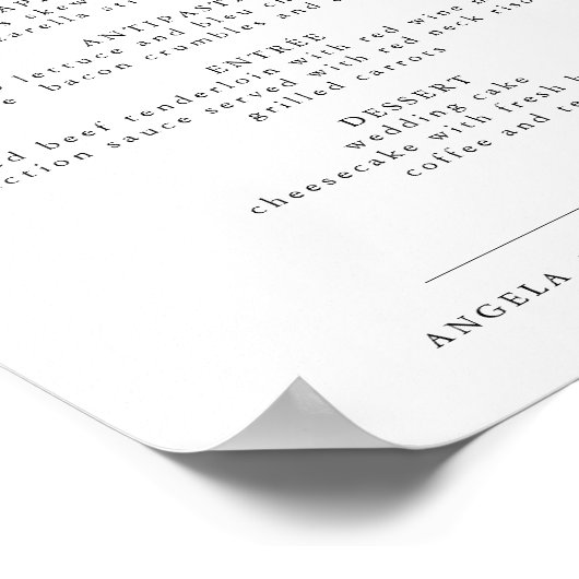 ASHER Elegante Calligraphy Wedding Menu Poster (Ecke)
