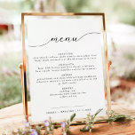 ASHER Elegante Calligraphy Wedding Menu Poster<br><div class="desc">Dieses bedruckbare Hochzeitsmenüzeichen besticht durch einen eleganten Kalligraphie-Schriftart und ein modernes Minimaldesign mit vollständig bearbeitbarem Text. Ändern Sie einfach die Schriftart, die Schriftart- und Hintergrundfarbe, um sie Ihrem Veranstaltungsstil anzupassen. Die einfache Schwarz-Weiß-Farbkombination macht es zu einer perfekten Ergänzung zu jedem Event. Nutzen Sie dieses Plakat für Ihre Hochzeitsfeier, Ihr Brautparty,...</div>