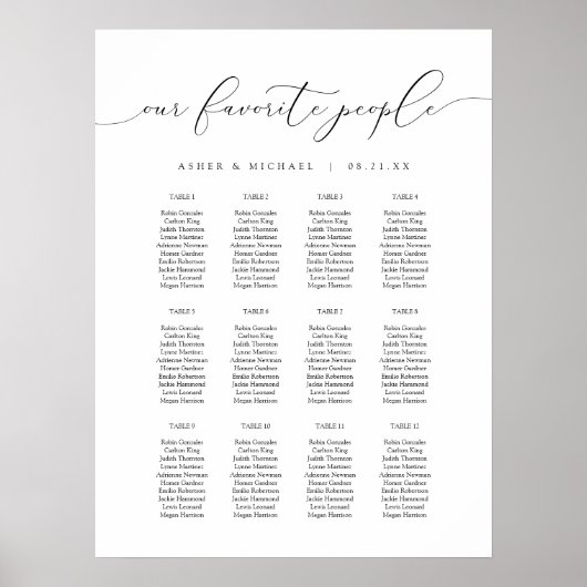 ASHER Elegante Kalligrafie Script Wedding Seating Poster (Vorne)