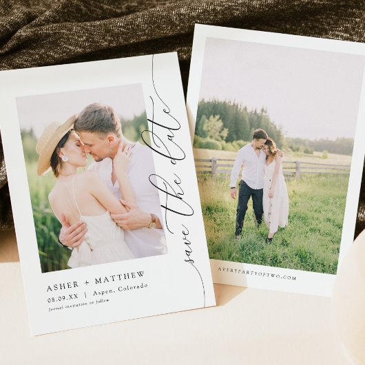 ASHER Elegantes Kalligrafie-Foto Save the Date Einladung