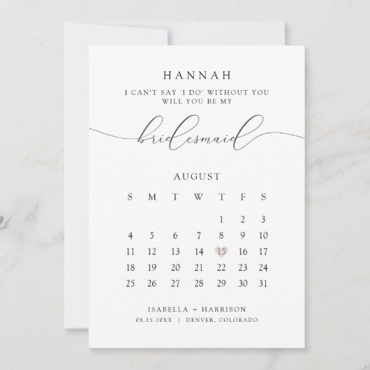 ASHER Modern Script Calendar Bridesmaid Vorschlag Einladung (Vorderseite)