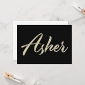 Asher Name white gold Handwriting Karte (Vorderseite/Rückseite Beispiel)