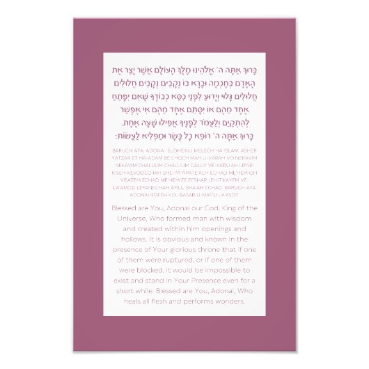 Asher Yatzar Hebrew Blessing Dusty Pink Fotodruck (Vorne)
