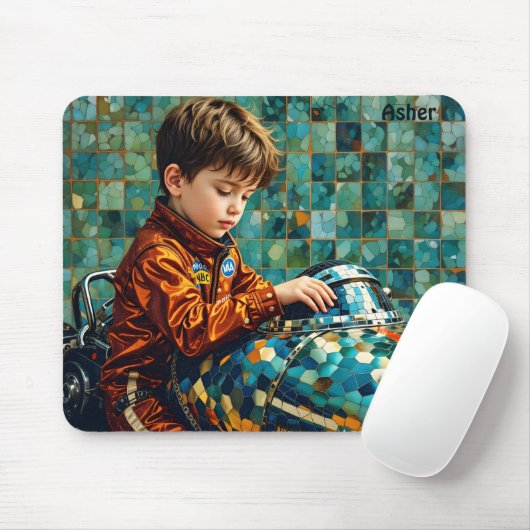 ASHER ~ Young Boy Racing Car Driver ~ Mousepad (Mit Mouse)