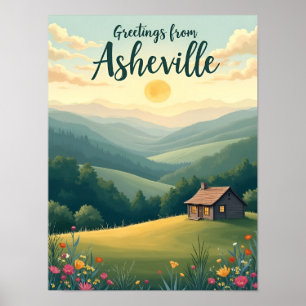 Asheville Blue Ridge Mountains Vintage-Postkarte Poster